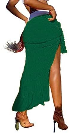 Avanova Women's Tie Side Ruffle Trim Sarong Coverup Beach Ruched Split Thigh Midi Skirt - Image 3